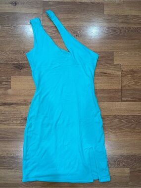naked wardrobe Turquoise One-Shoulder Bodycon Dress
